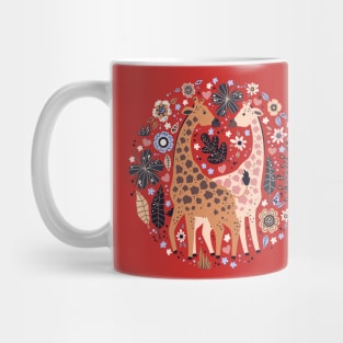 giraffe couple tropical plants hand drawn Mug